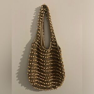 Wooden beaded brown/tan vintage bag